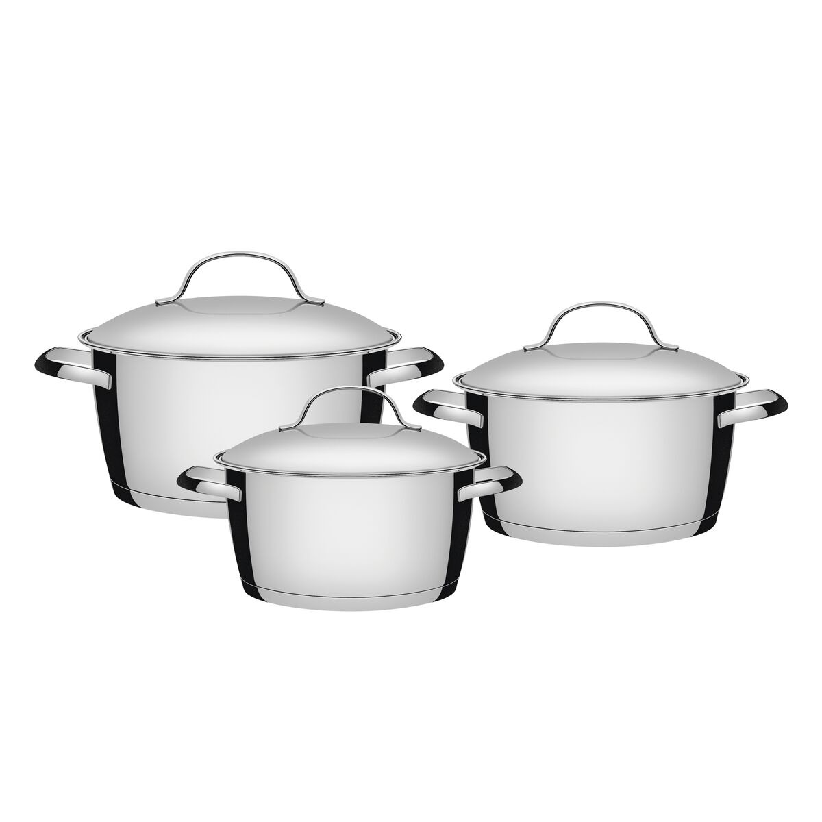 1-24.jpg Jogo de Panelas Tramontina Allegra em Aço Inox com Fundo Triplo e Tampas de Inox 3 Peças - Imagem 1