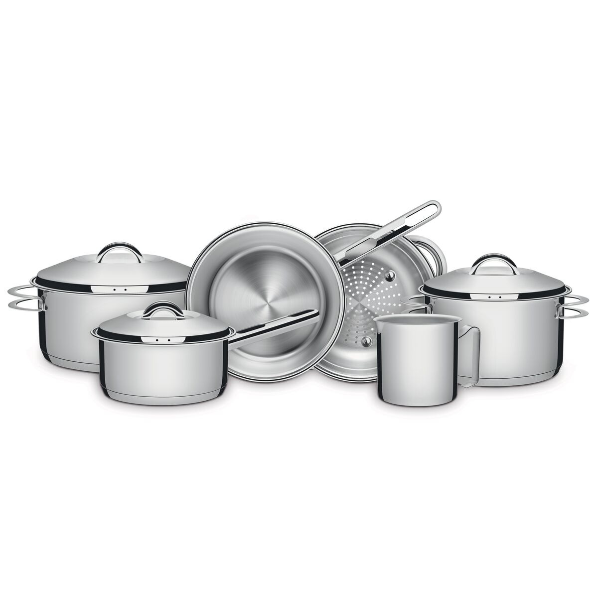 1-25.jpg Jogo de Panelas Tramontina Solar em Aço Inox com Fundo Triplo e Tampas de Inox 6 Peças - Imagem 1
